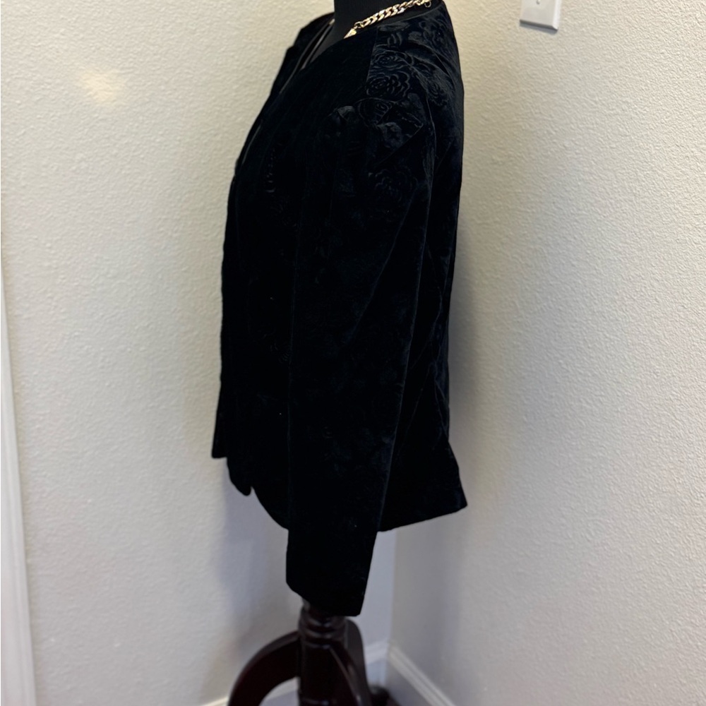 Another Thyme Black Velvet Puff Sleeve Blazer Jacket Rhinestone Whimsigoth 80s L - Picture 8 of 9
